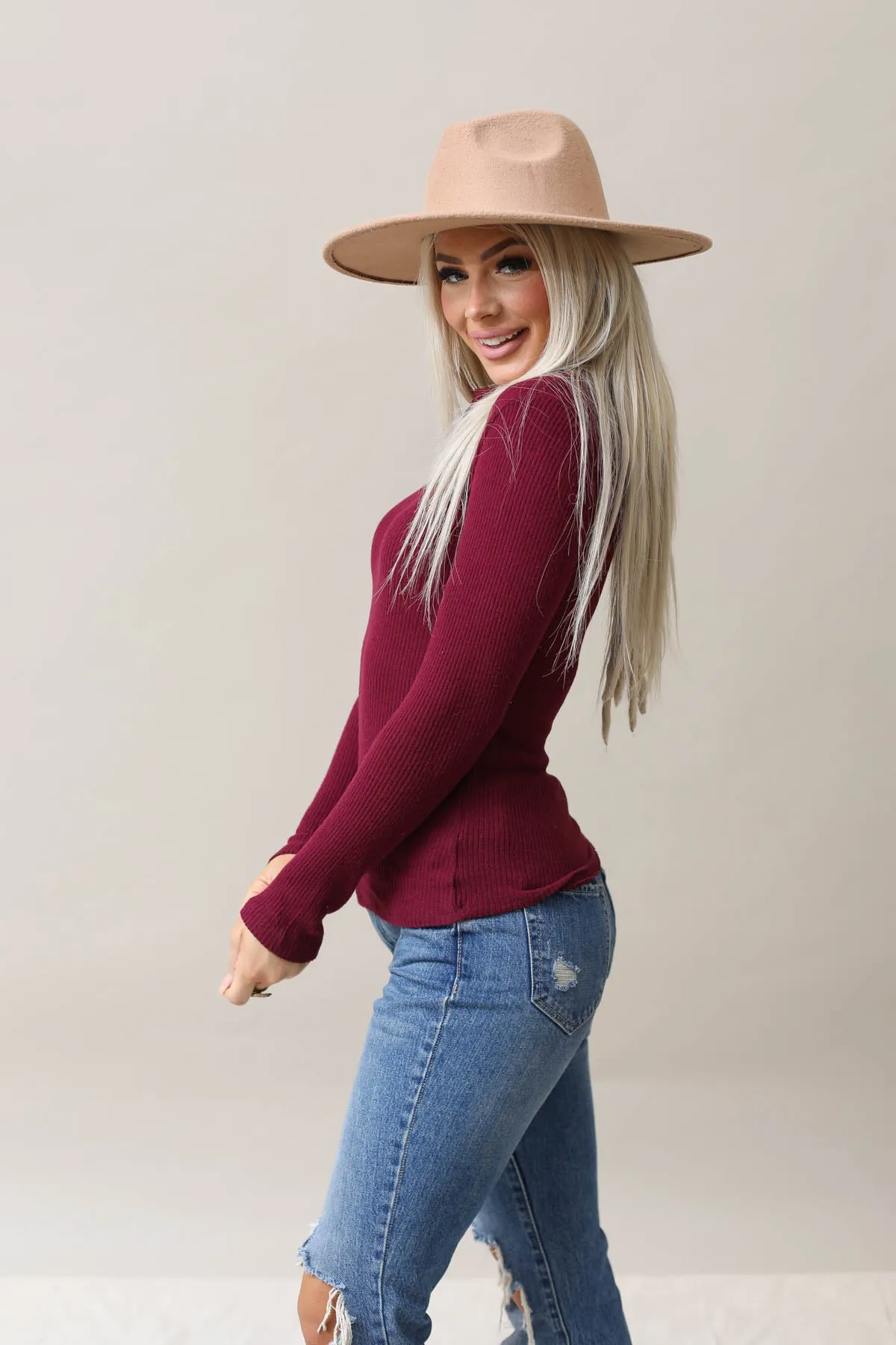 Ribbed Soft Cowl Neck Top