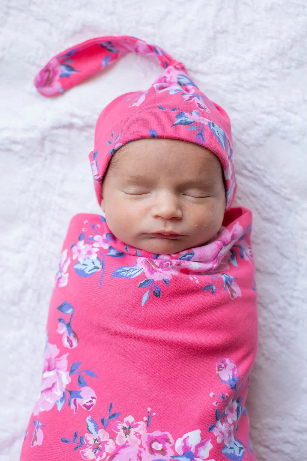 Rose Baby Girl Swaddle Blanket and Newborn Hat Set