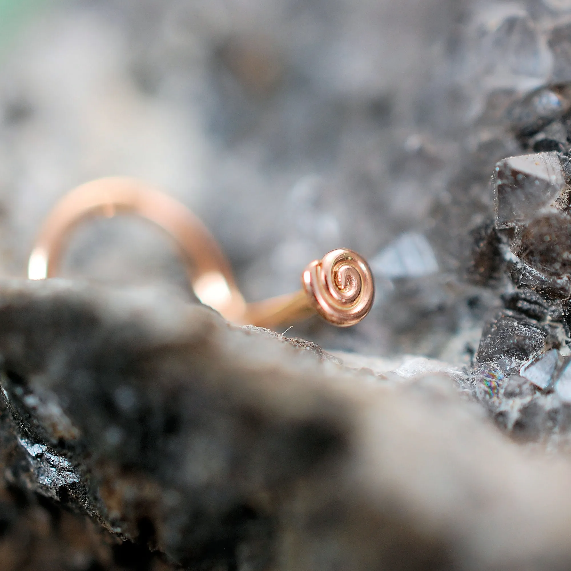 Rose Gold Tiny Spiral Flush Flat to the Nose Stud