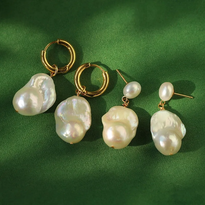 Round Hoop White Freshwater Extra Large Large Baroque Pearl Earrings