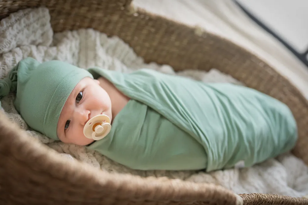 Sage Swaddle Blanket & Newborn Hat Set