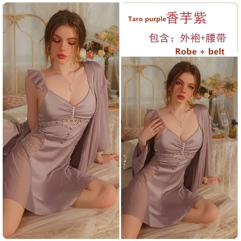 Satin Patchwork Lace Women's Pajama Set J3123