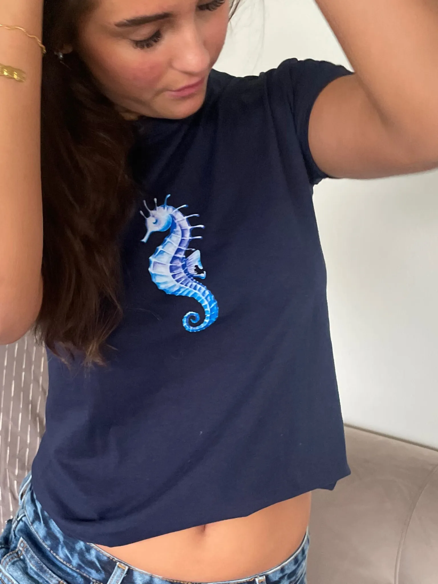 SEAHORSE, BABY TEE - NAVY