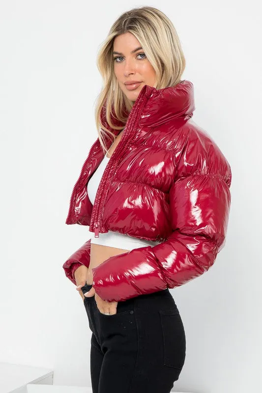 Shiny Nylon Quilted Crop Puffer