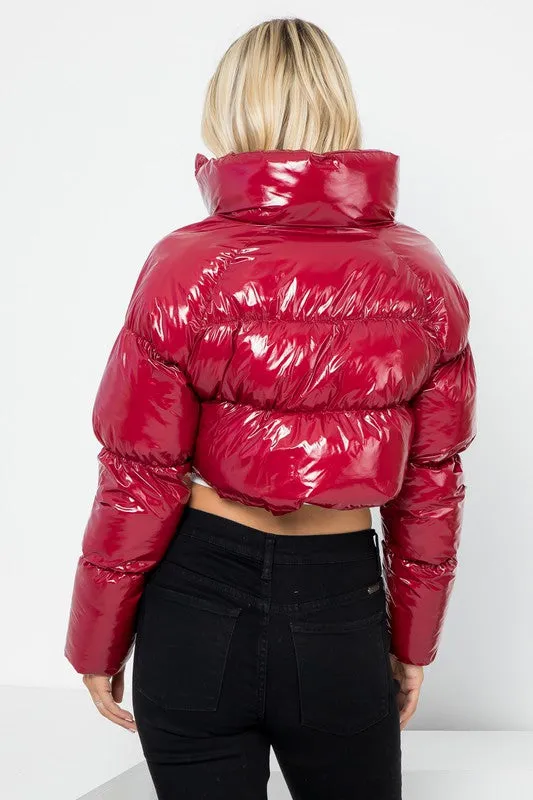 Shiny Nylon Quilted Crop Puffer