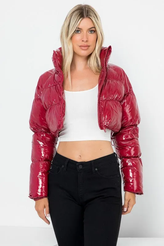 Shiny Nylon Quilted Crop Puffer