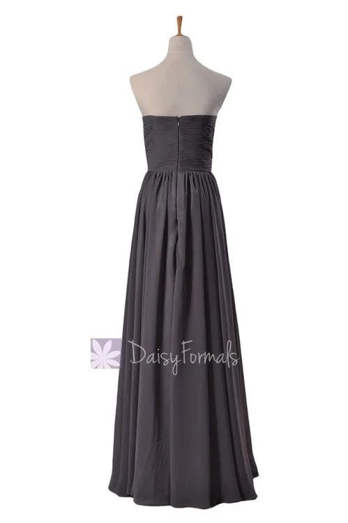 Slate Gray Chiffon Bridesmaid Dress Floor Length Evening Dress W/Inserted V-Neck(BM10823L)