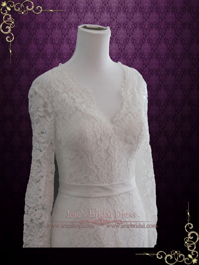 Slim A-line Lace Wedding Dress with Long Sleeves GABRIELLA