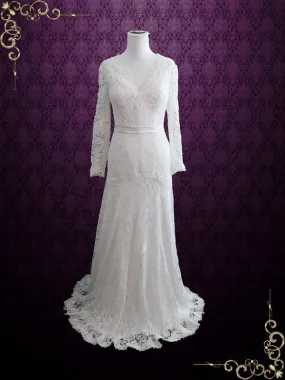 Slim A-line Lace Wedding Dress with Long Sleeves GABRIELLA