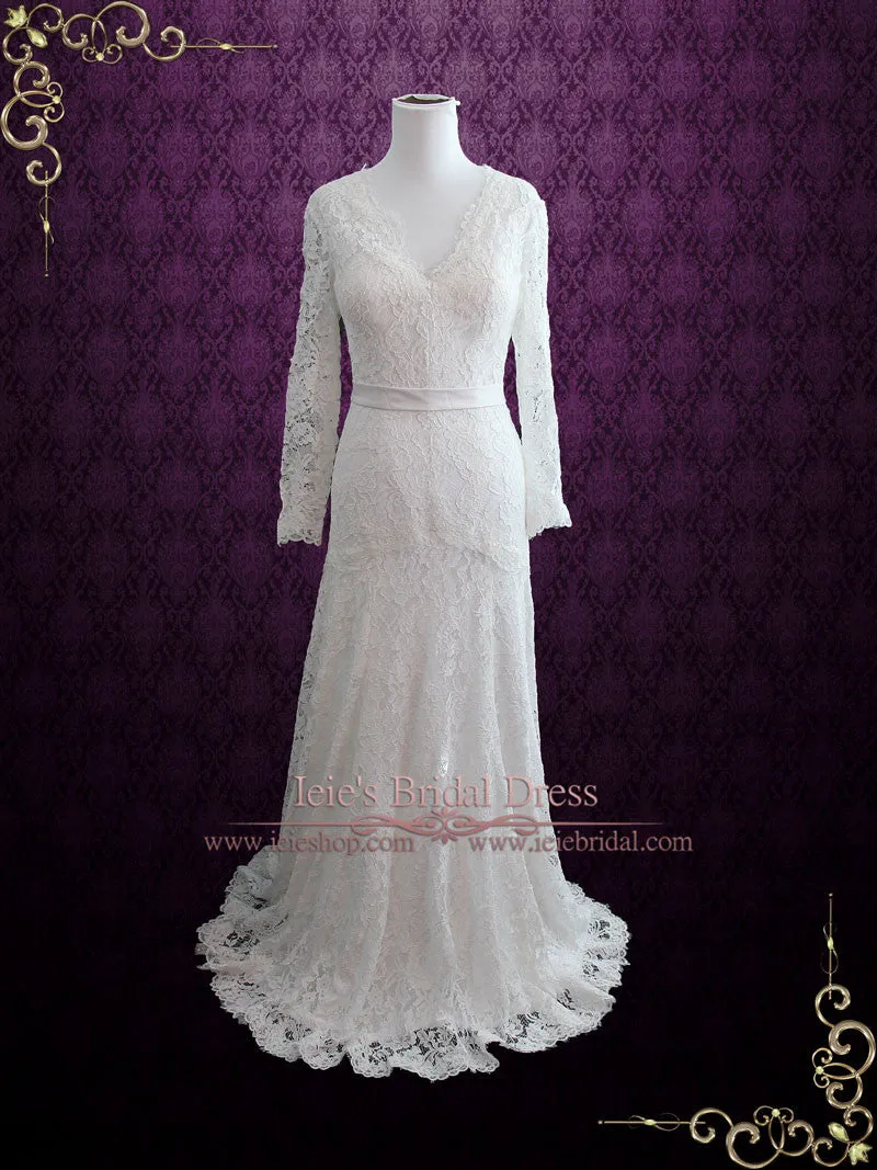 Slim A-line Lace Wedding Dress with Long Sleeves GABRIELLA