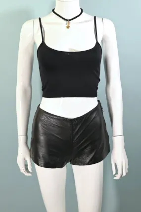 SOLD Vintage 80s/90s Black Leather Biker Shorts, Size 0 XXS