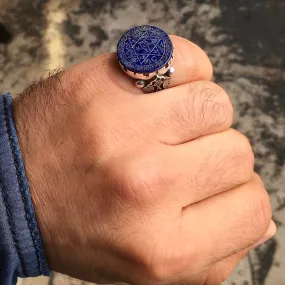 Sterling Silver Seal of Solomon Ring Handmade Lapis Lazuli Unique Talisman