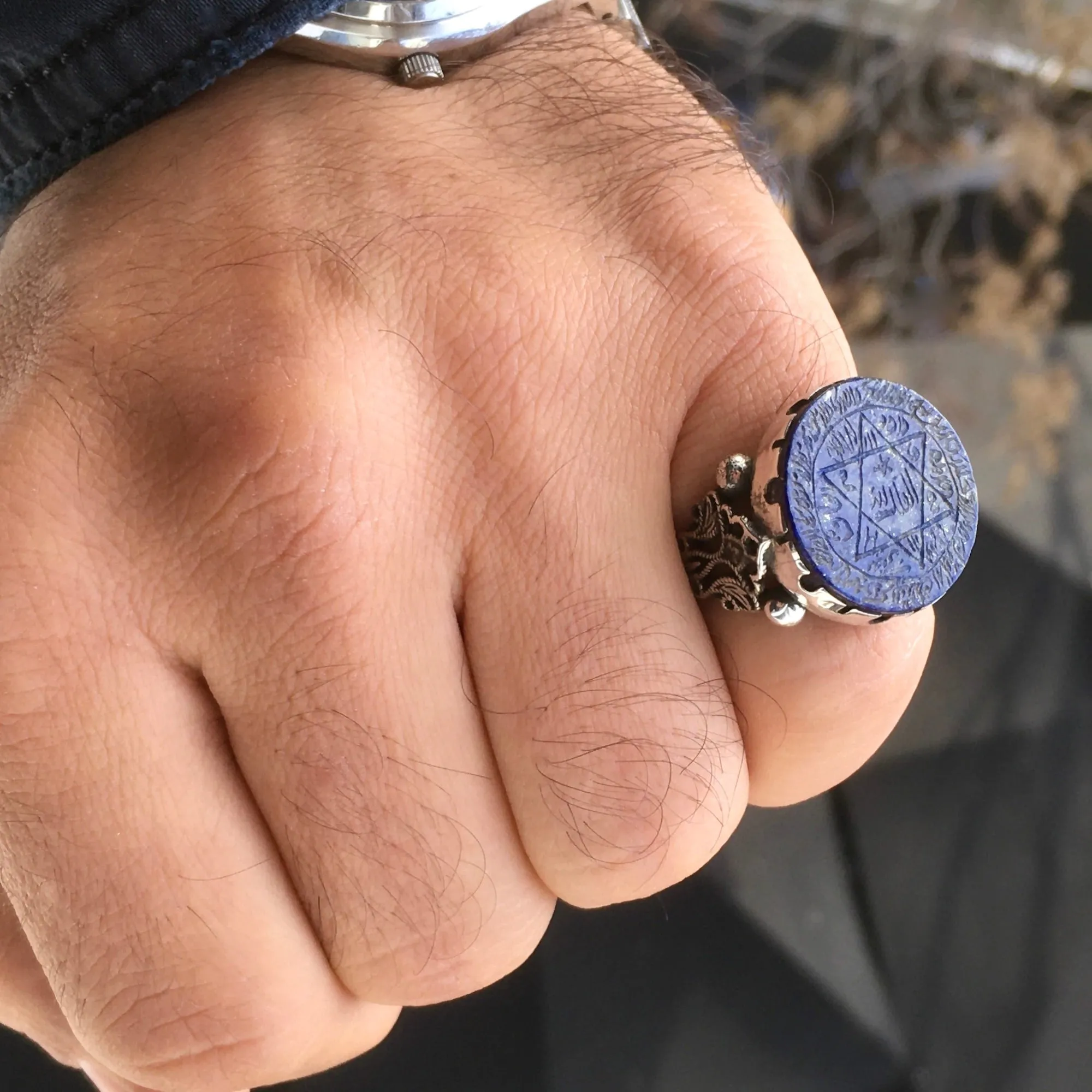 Sterling Silver Seal of Solomon Ring Handmade Lapis Lazuli Unique Talisman