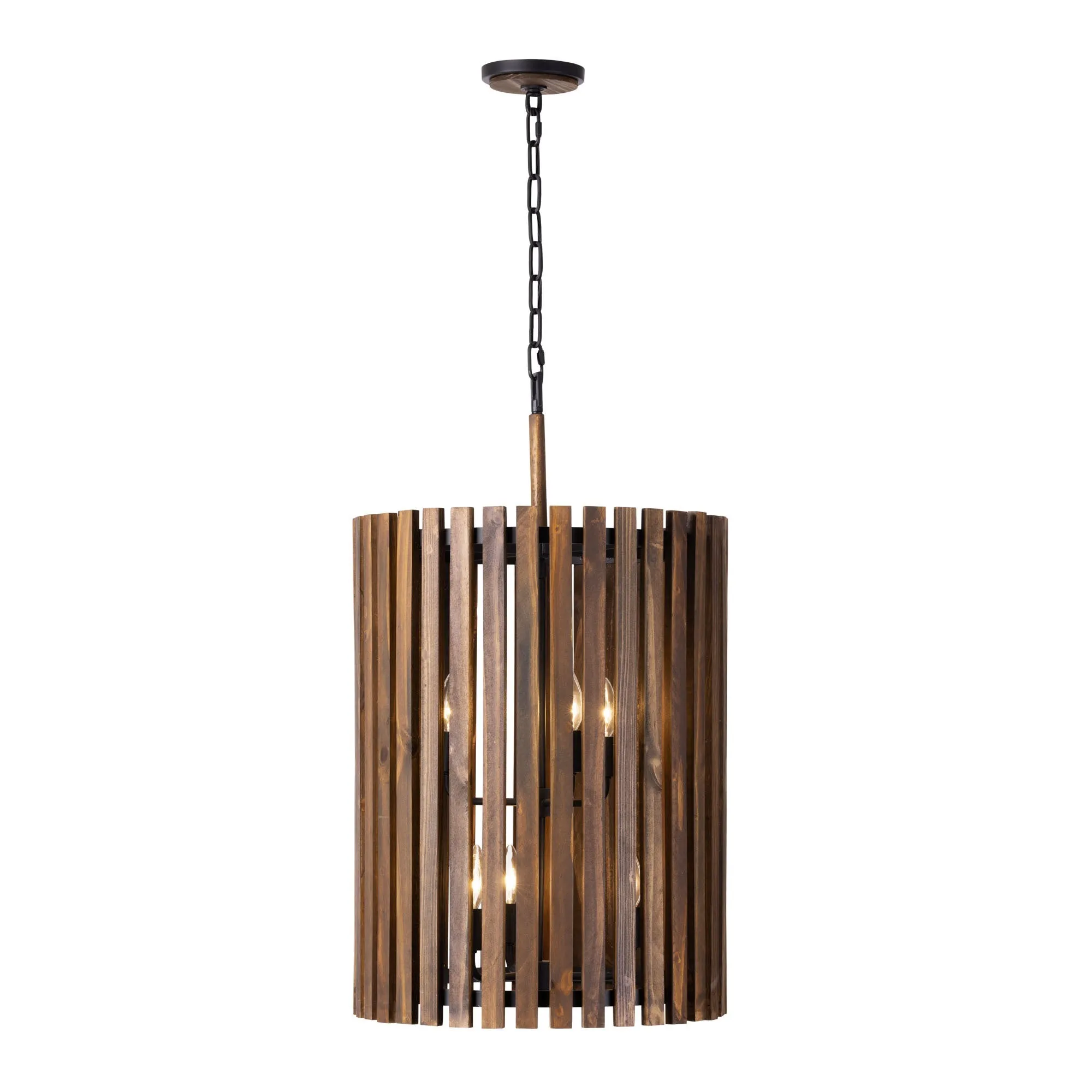 Suratto 387F06MBW 6-Light Foyer Pendant Light - Matte Black/Medium Walnut