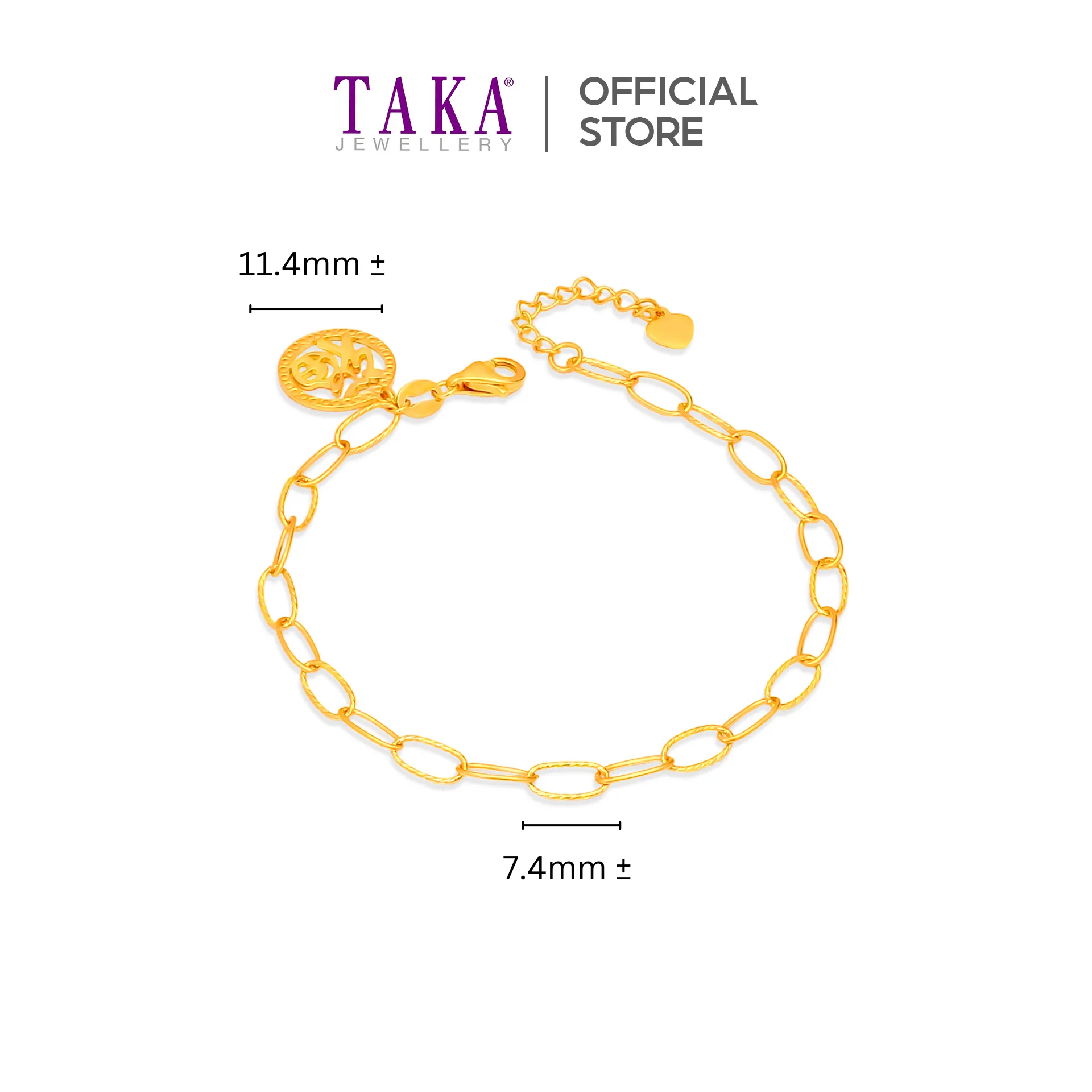 TAKA Jewellery 916 Gold Bracelet Hanging with Blessing Pendant