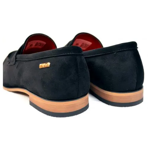 Tayno "Caprio P" Black Vegan Suede Moc Toe Penny Loafers