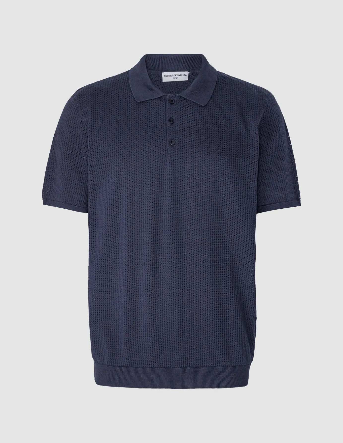 Textured Knitted Short Sleeve Polo Shirt Navy