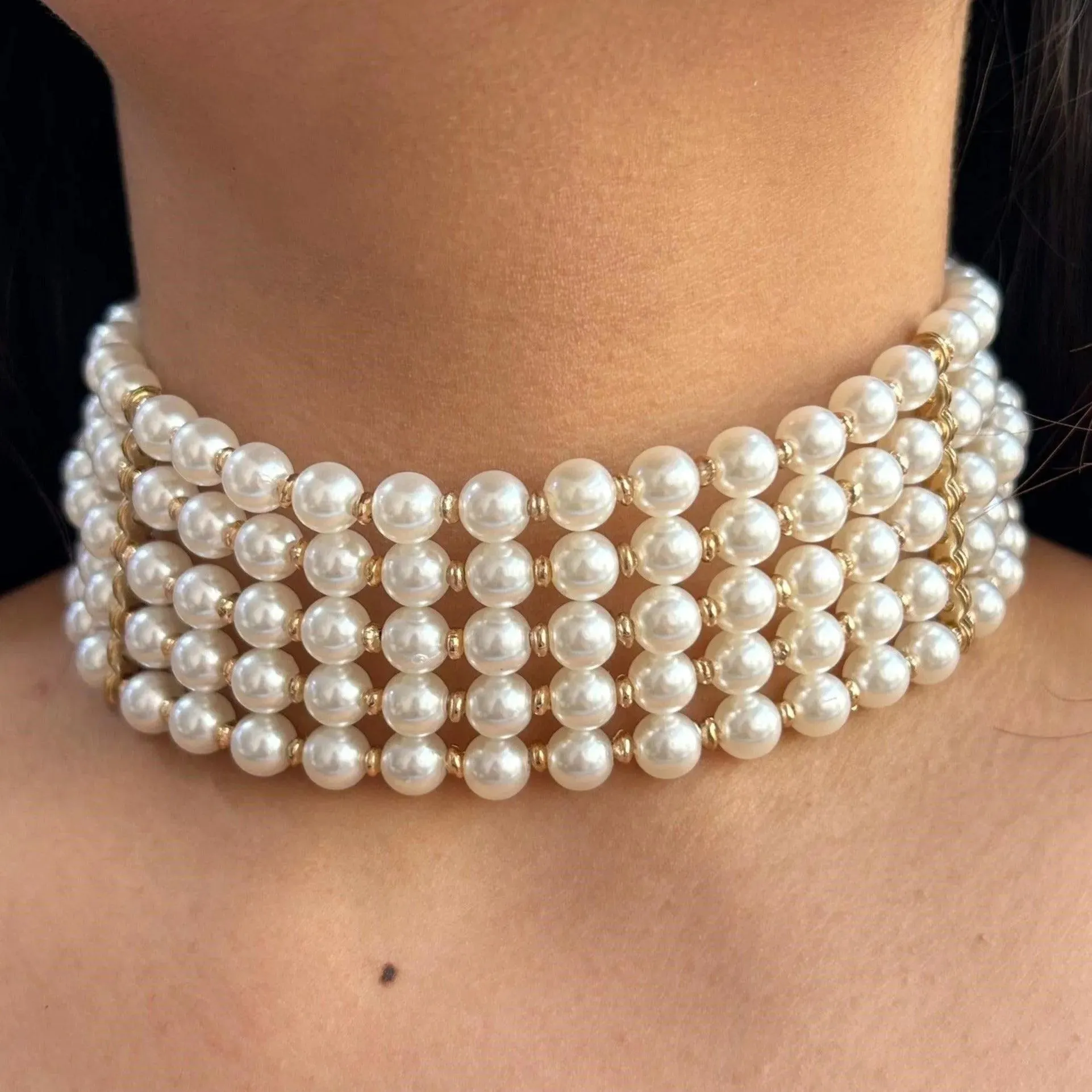 TFC Pearl Empire Gold Plated Choker Necklace