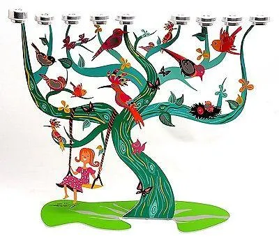 The Birds Menorah in High Design Hanukkah Color Metal Made From Jerusalem