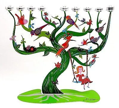 The Birds Menorah in High Design Hanukkah Color Metal Made From Jerusalem