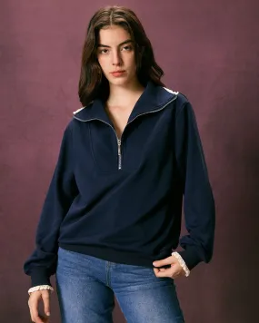 The Navy Stand Collar Half Zipper Sweatshirt