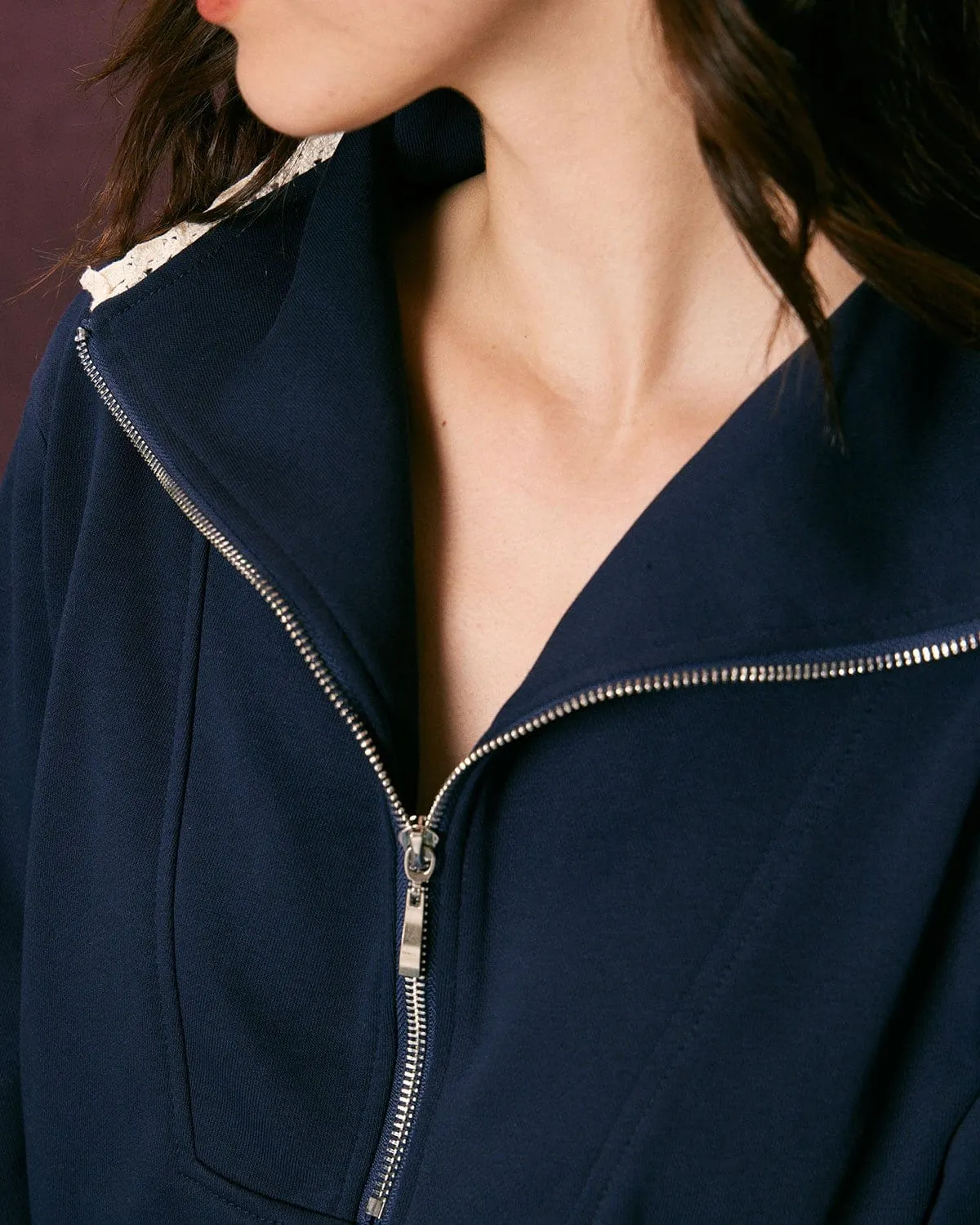 The Navy Stand Collar Half Zipper Sweatshirt