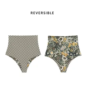 The Reversible High-Rise Brief. -- Seaglass Heirloom Floral and Light Army Check