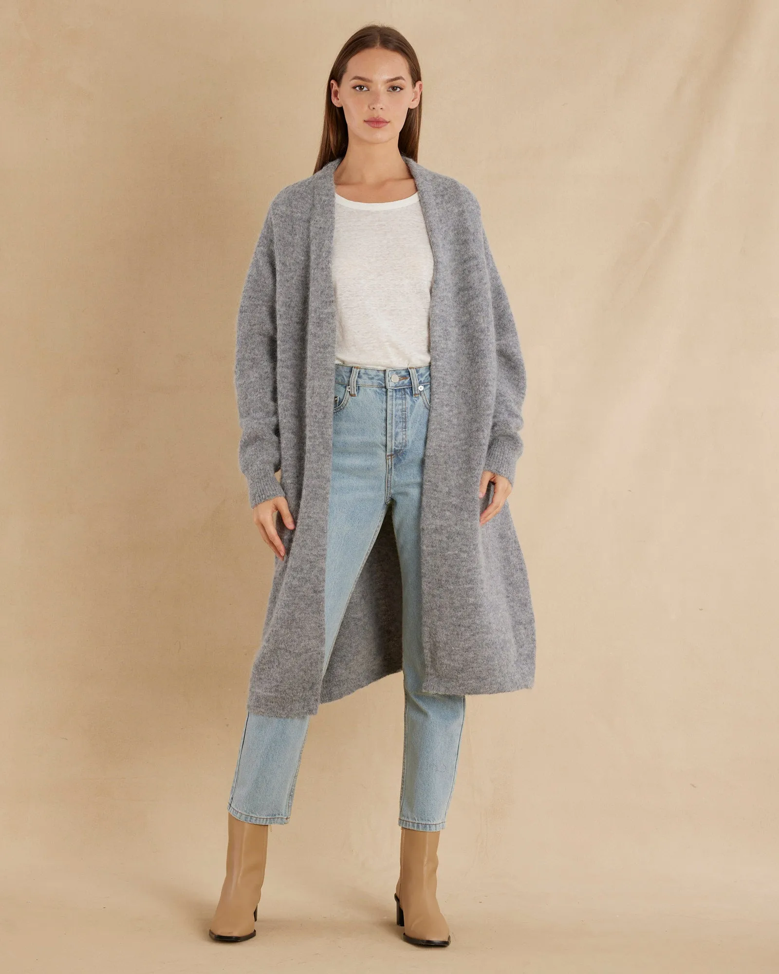 Thea Long Alpaca Cardigan - Grey