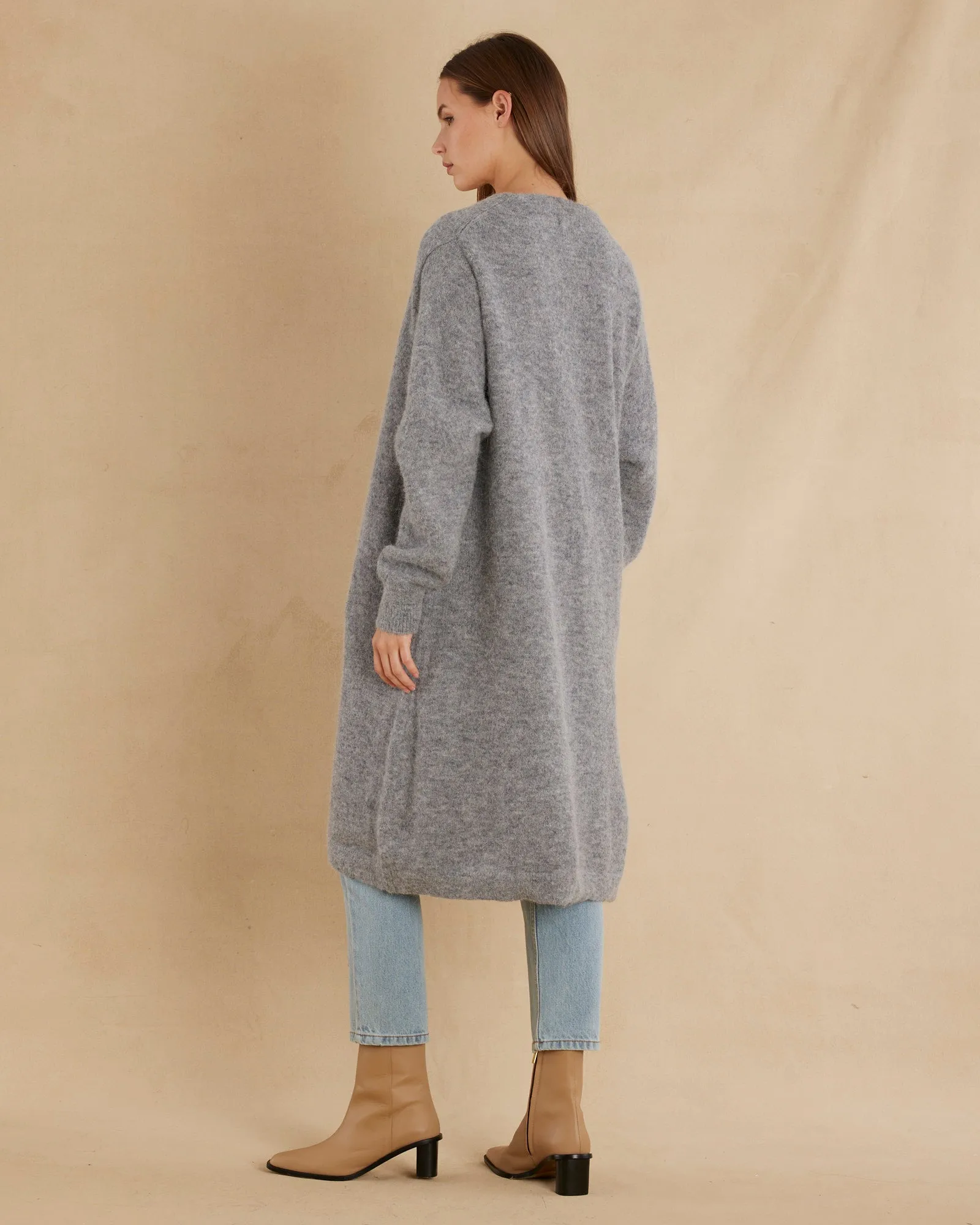 Thea Long Alpaca Cardigan - Grey