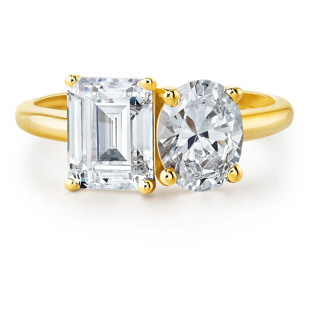 Toi et Moi Oval and Emerald Cut Ring