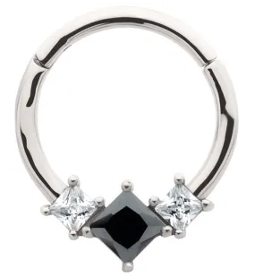 Triple Square Black And Clear CZ Stainless Steel Hinged Segment Ring