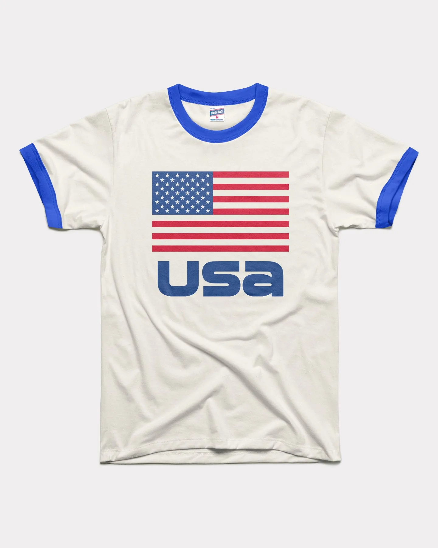 USA Stacked White & Royal Unisex Ringer