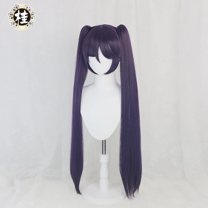 Uwowo Game Genshin Impact Mona Megistus Cosplay Wig Astral Reflection 90cm Purple Twin Tail Wig