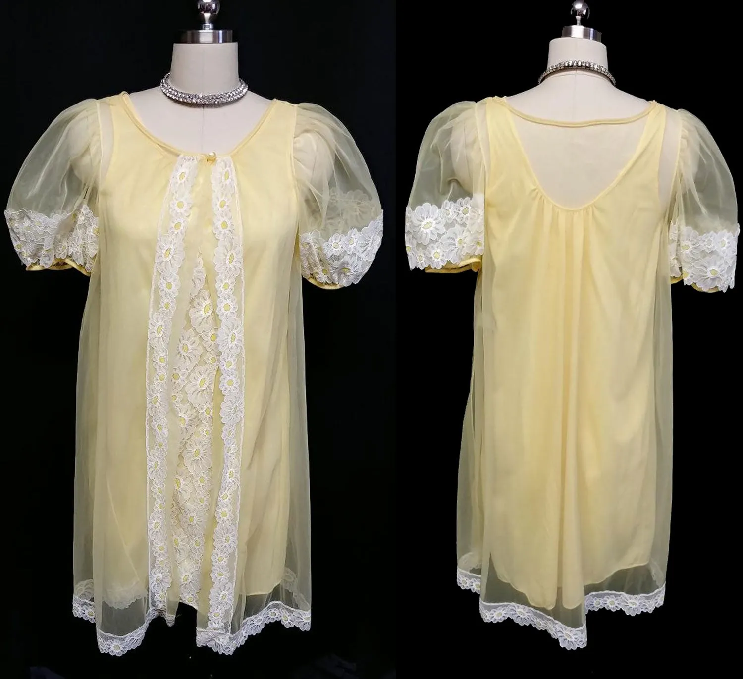 *VINTAGE PILLOWTEX DAISY NIGHTGOWN & PEIGNOIR SET IN LEMON MERINGUE