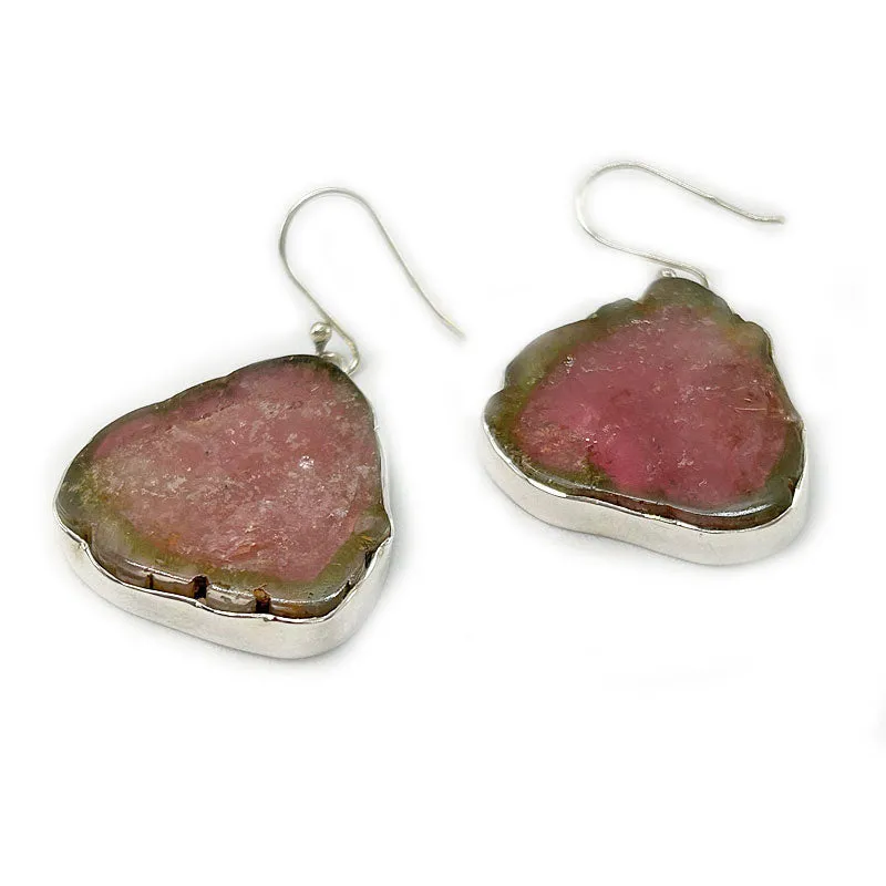 Watermelon Tourmaline silver Gemstone Earrings