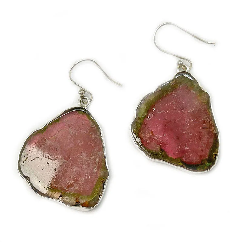 Watermelon Tourmaline silver Gemstone Earrings