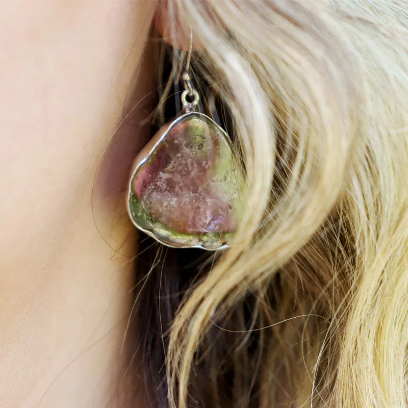 Watermelon Tourmaline silver Gemstone Earrings