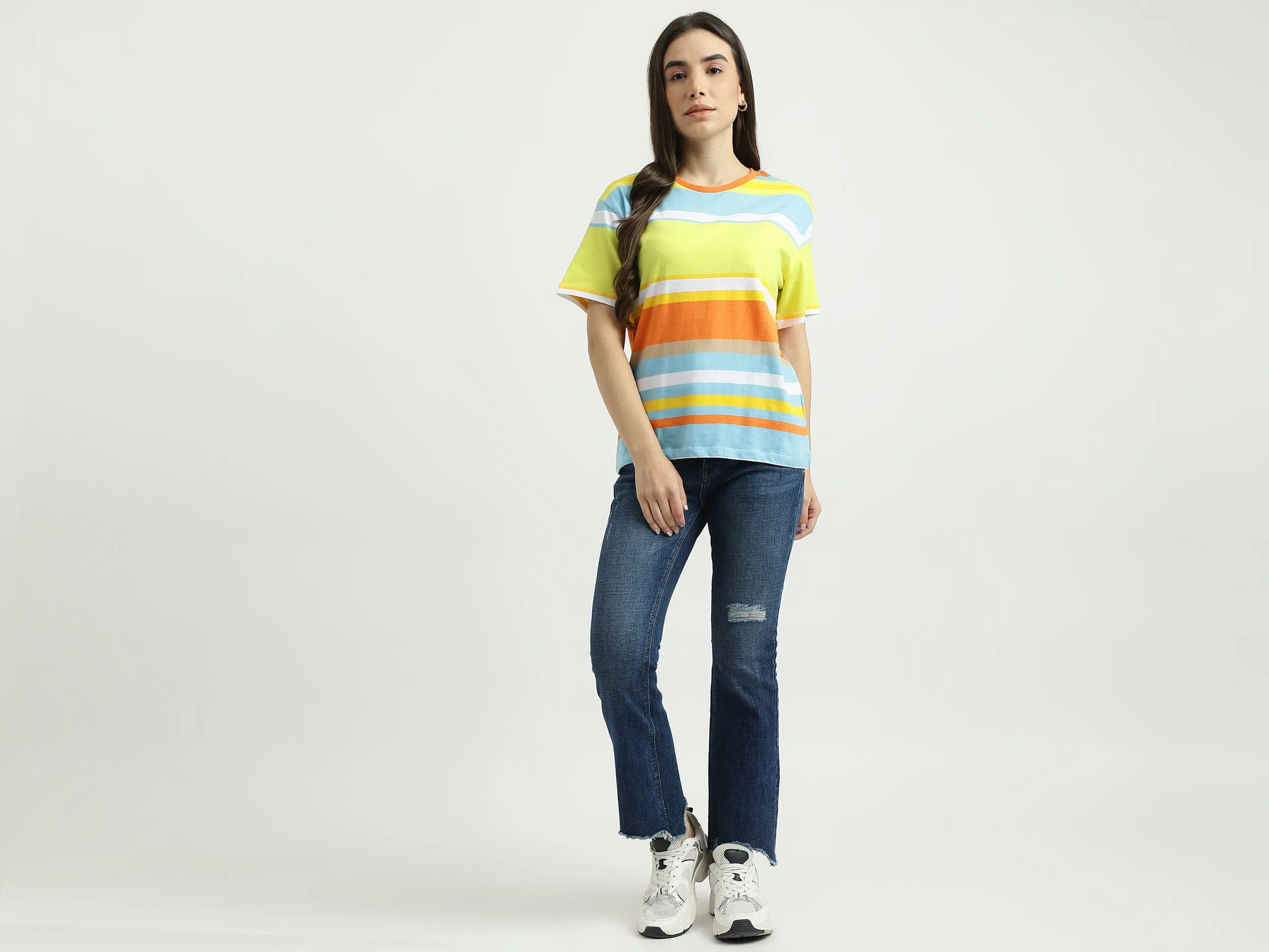 Women Striped Round Neck T-shirt