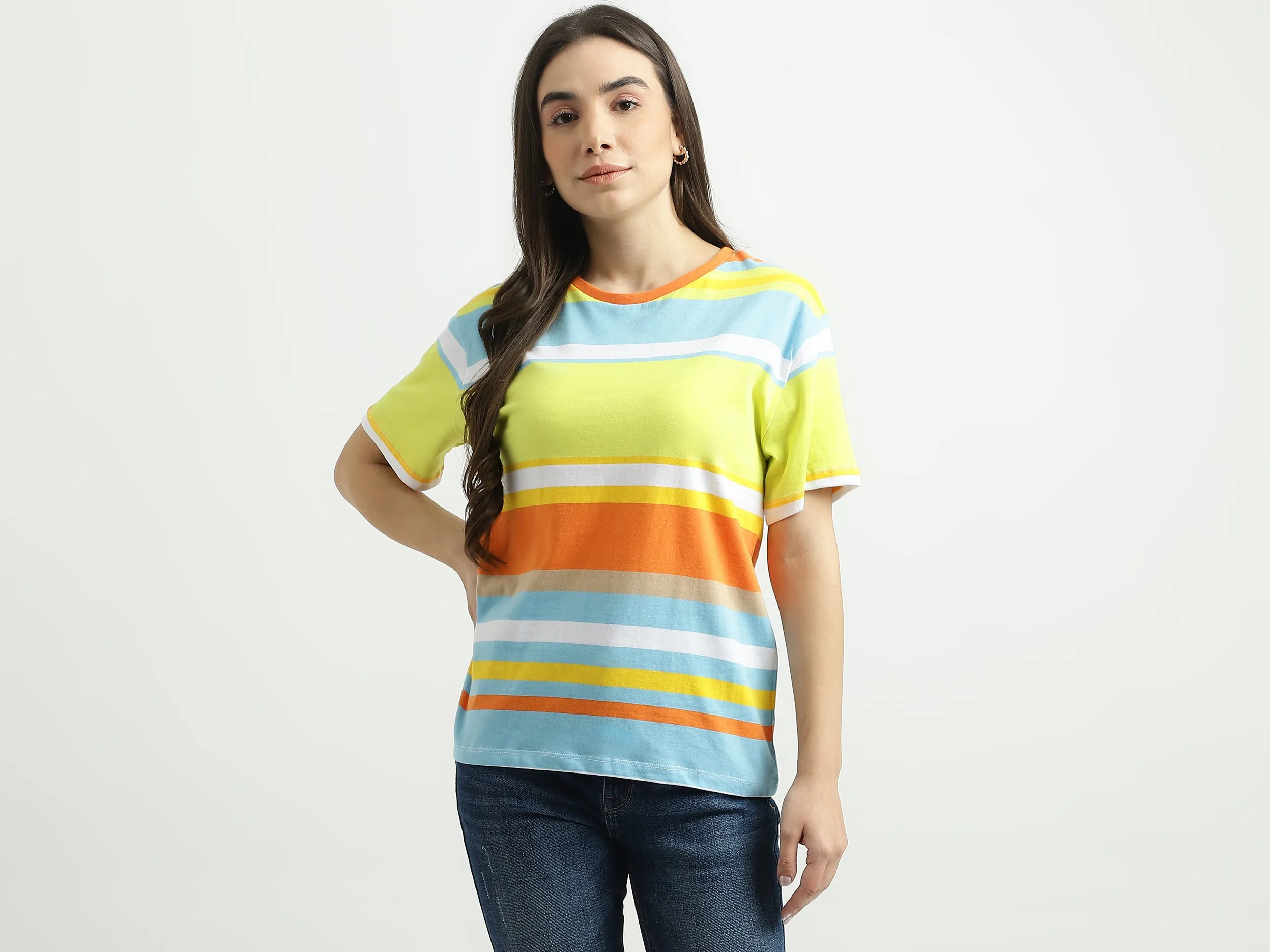 Women Striped Round Neck T-shirt