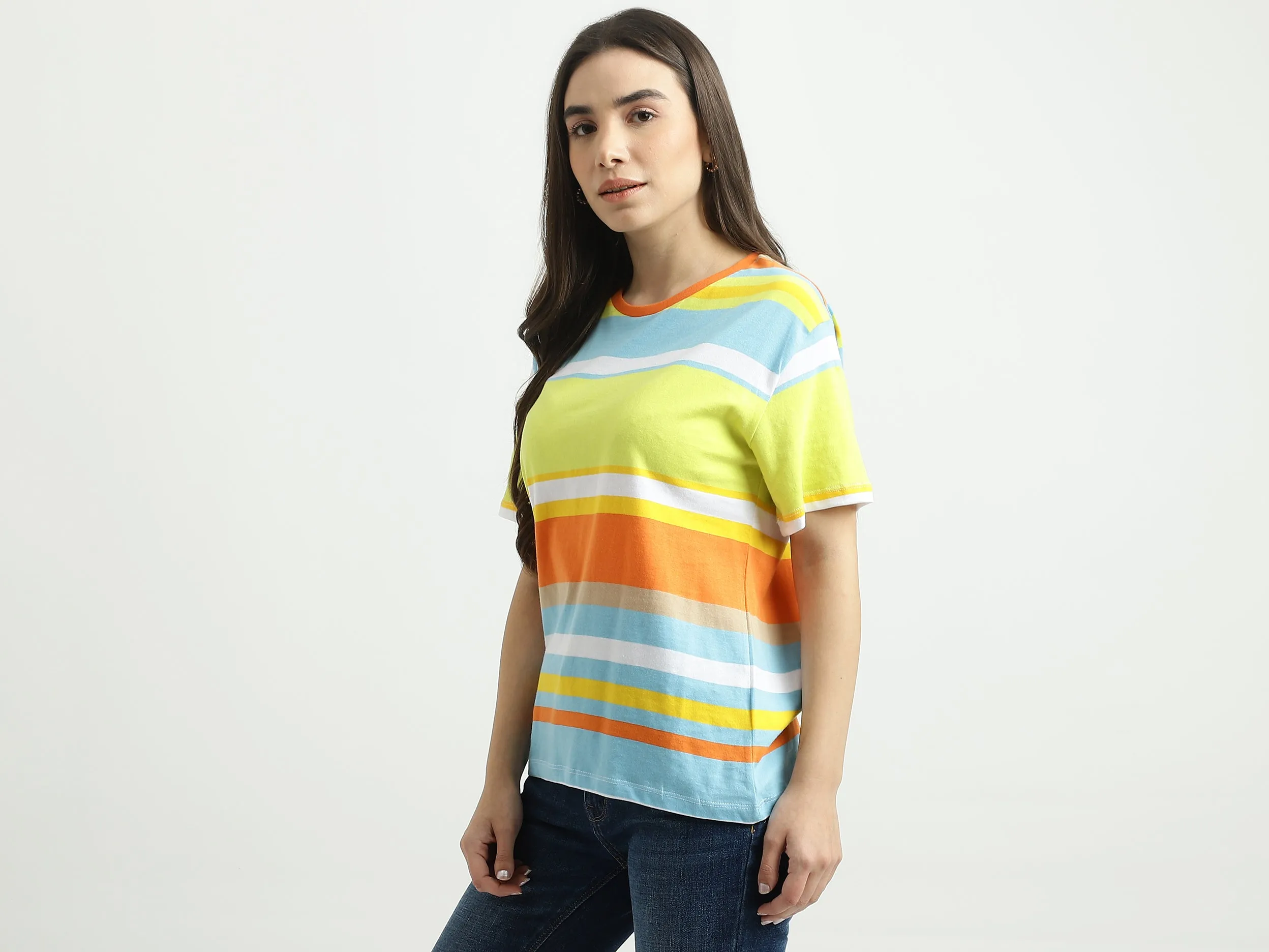 Women Striped Round Neck T-shirt