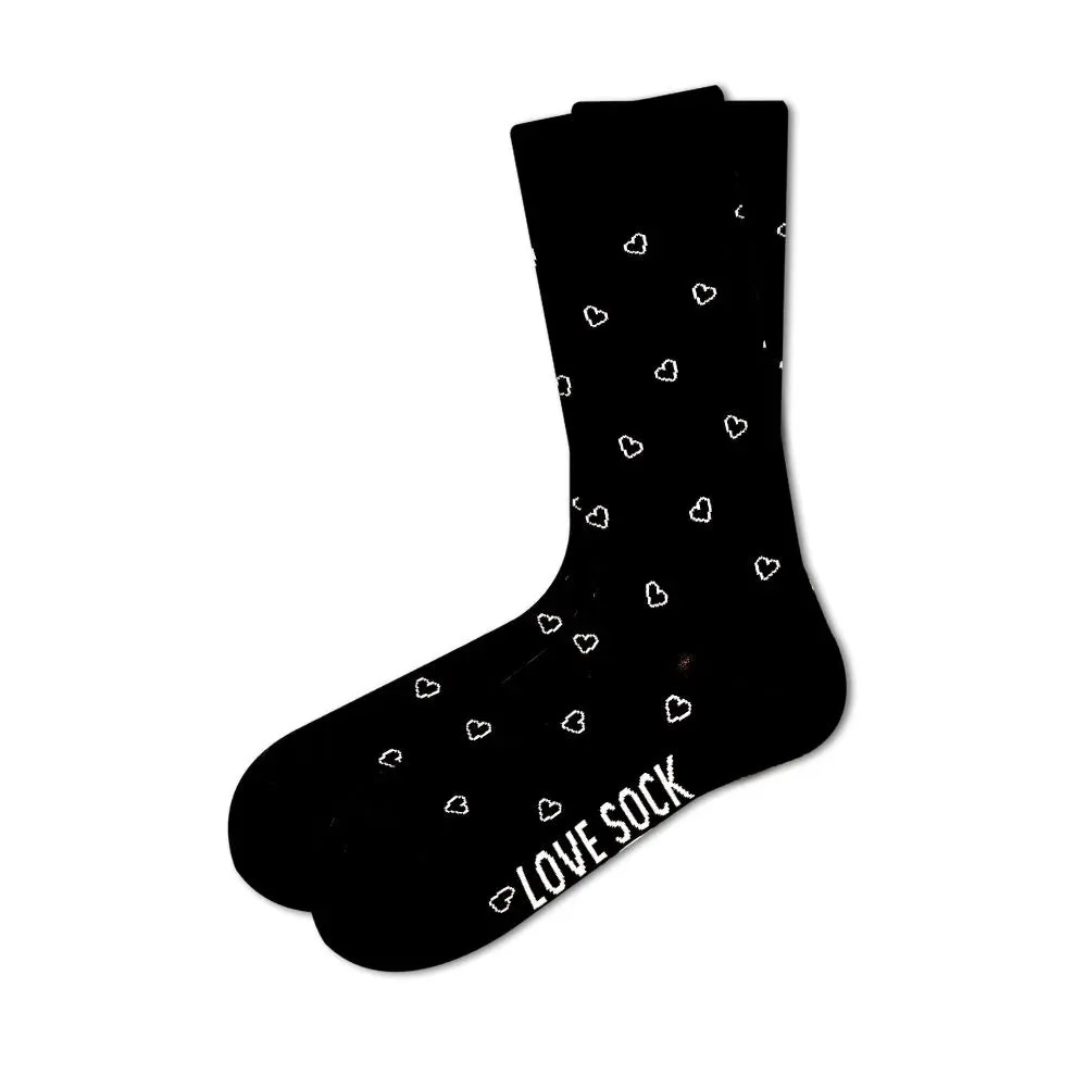 Women's Black Dress Socks - Organic Cotton, Hearts Pattern