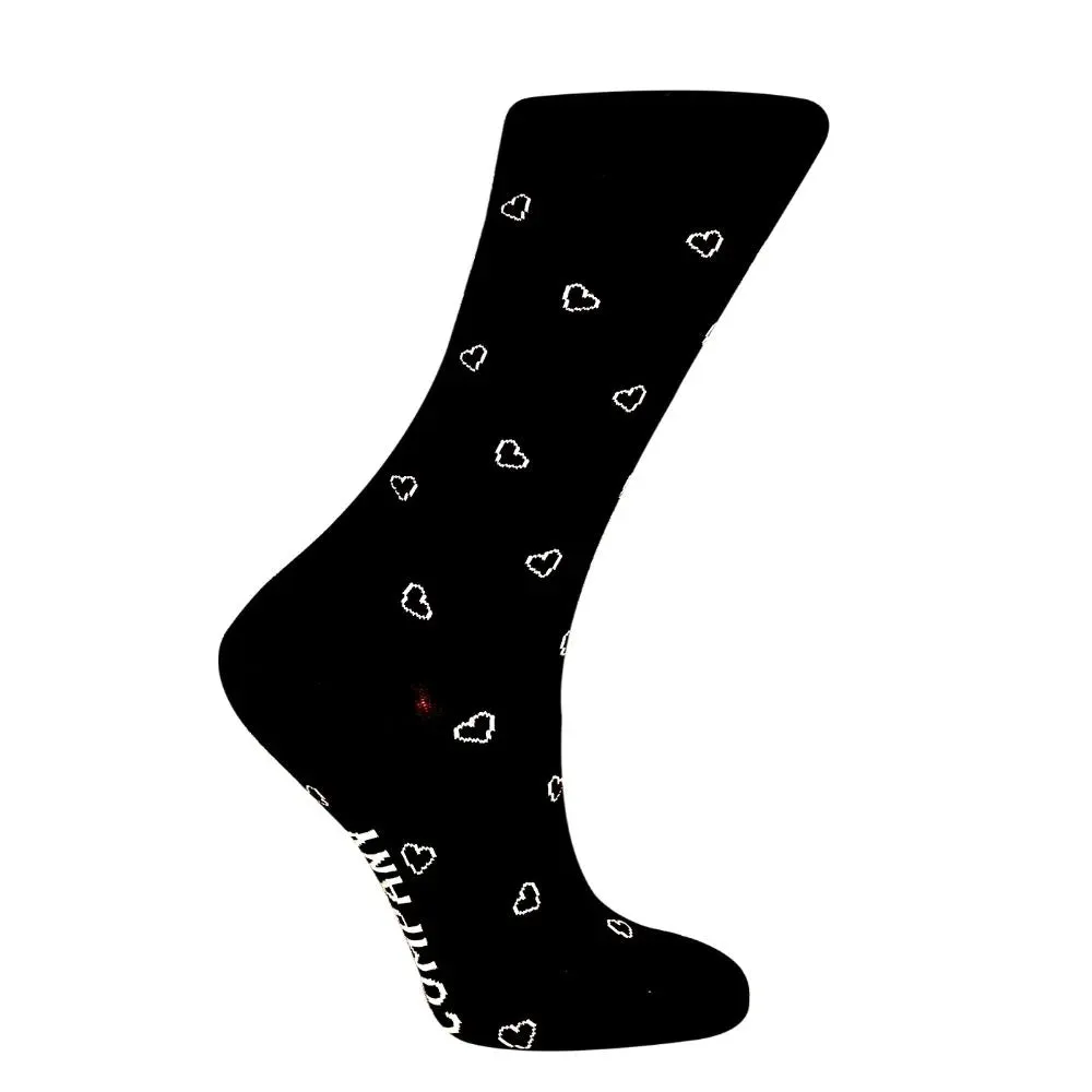 Women's Black Dress Socks - Organic Cotton, Hearts Pattern