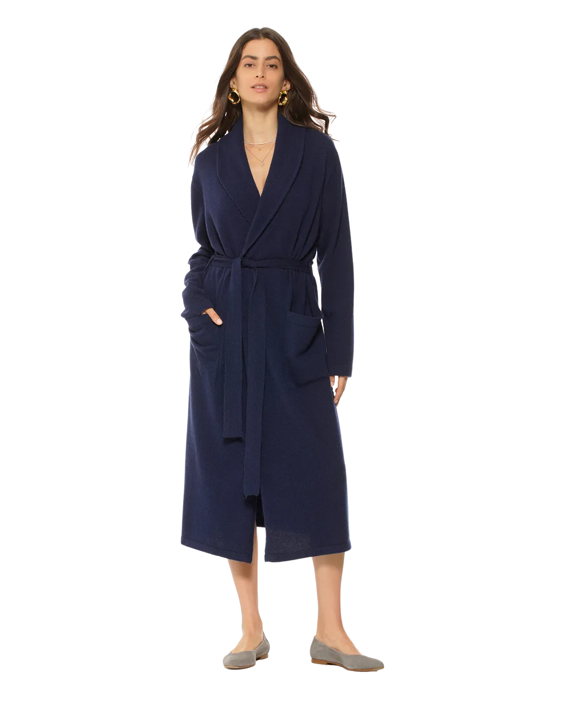 Women's Pure Cashmere Knit Robe, Blue Color