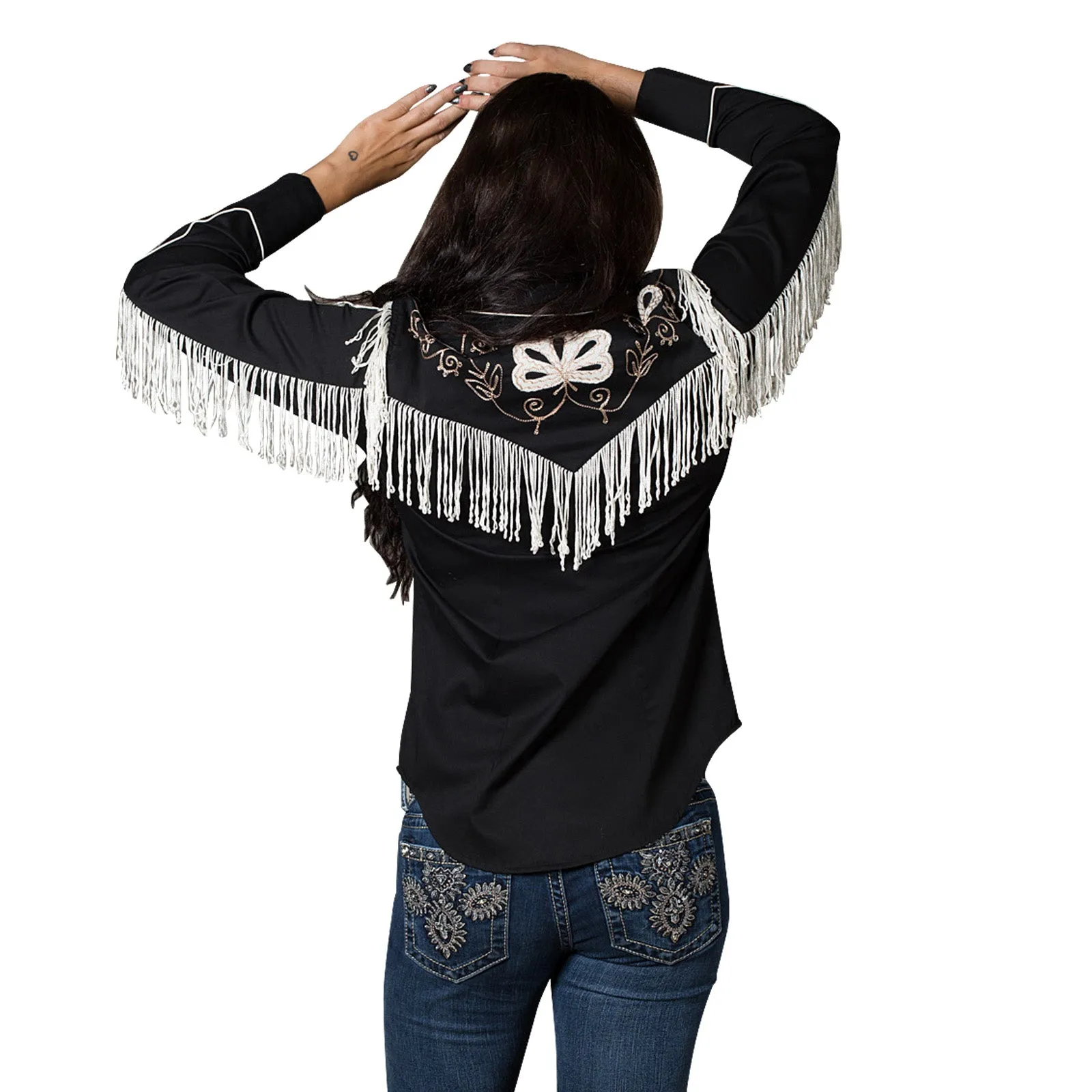 Women's Vintage Fringe Black Embroidered Western Shirt