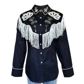 Women's Vintage Fringe Black Embroidered Western Shirt