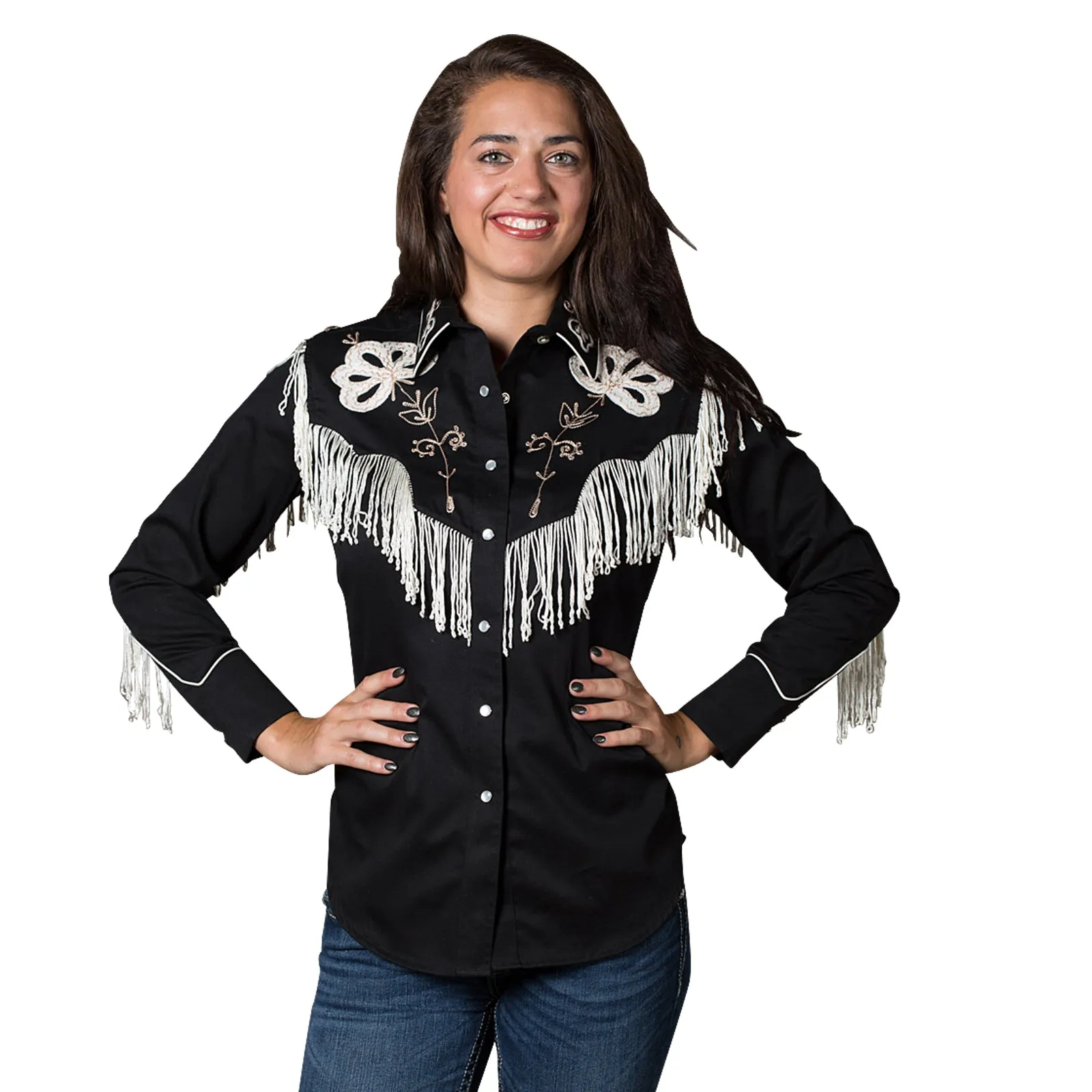 Women's Vintage Fringe Black Embroidered Western Shirt