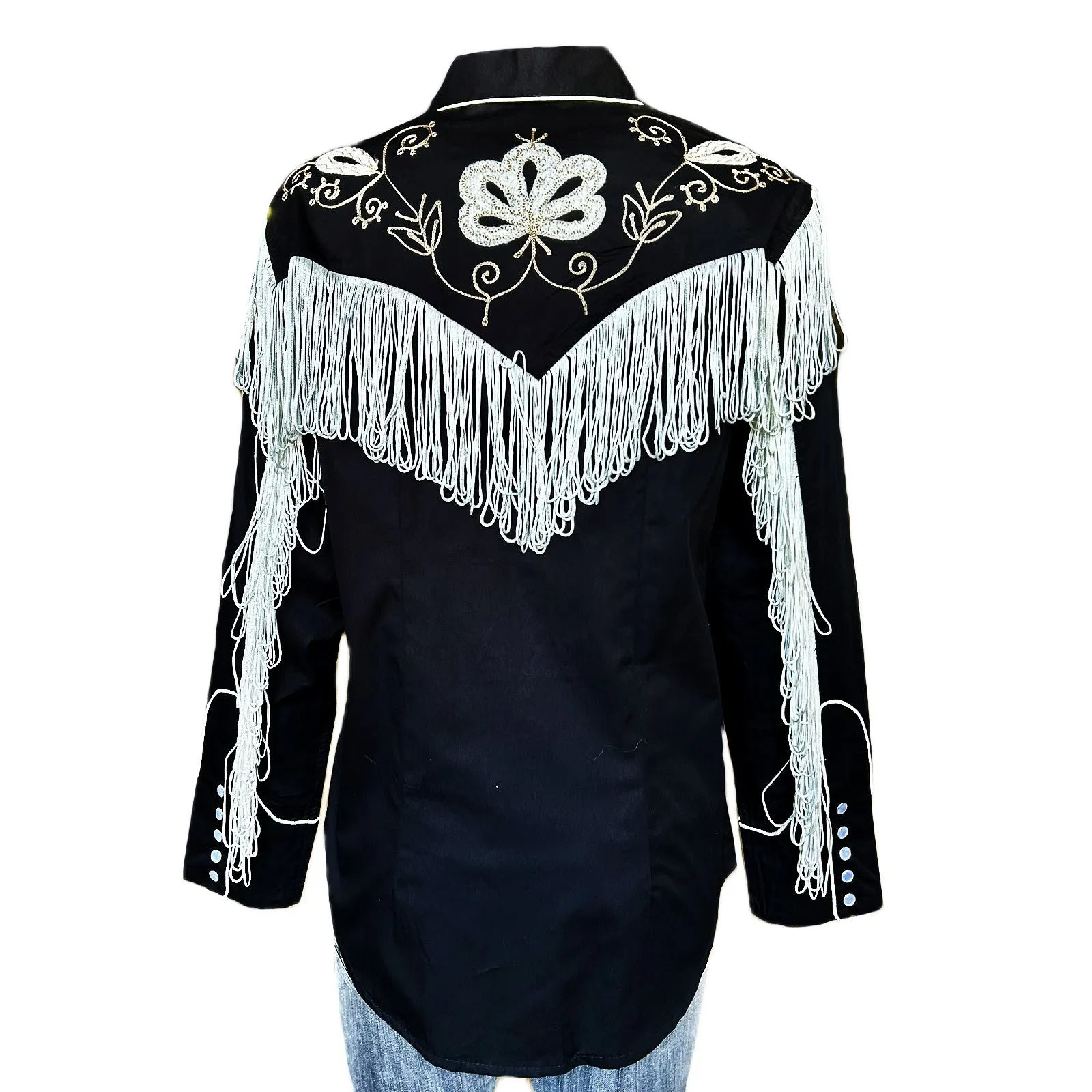 Women's Vintage Fringe Black Embroidered Western Shirt