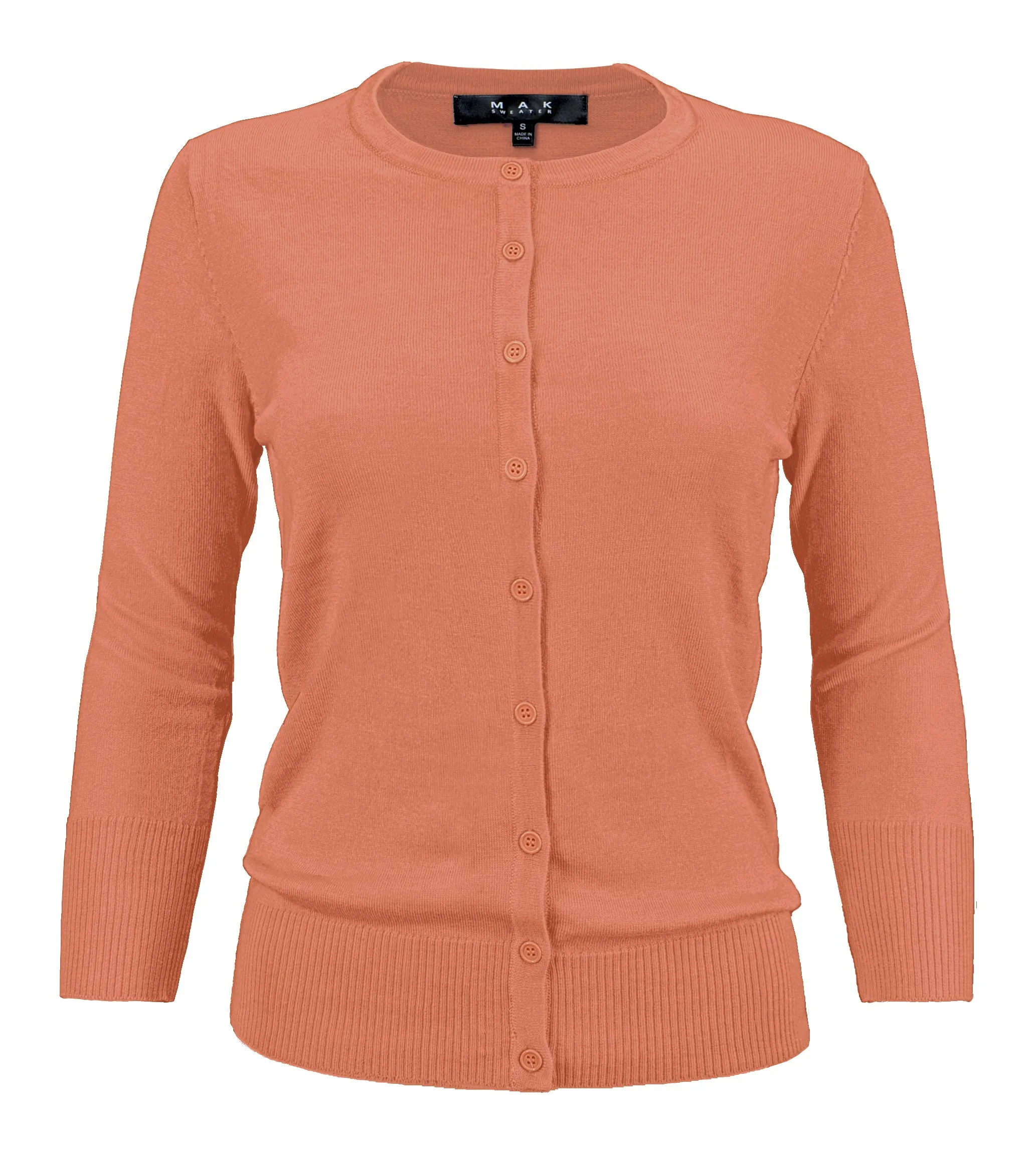 YEMAK Women's 3/4 Sleeve Crewneck Button Down Cardigan Sweater CO079 (S-L )Color Option (1 of 2)