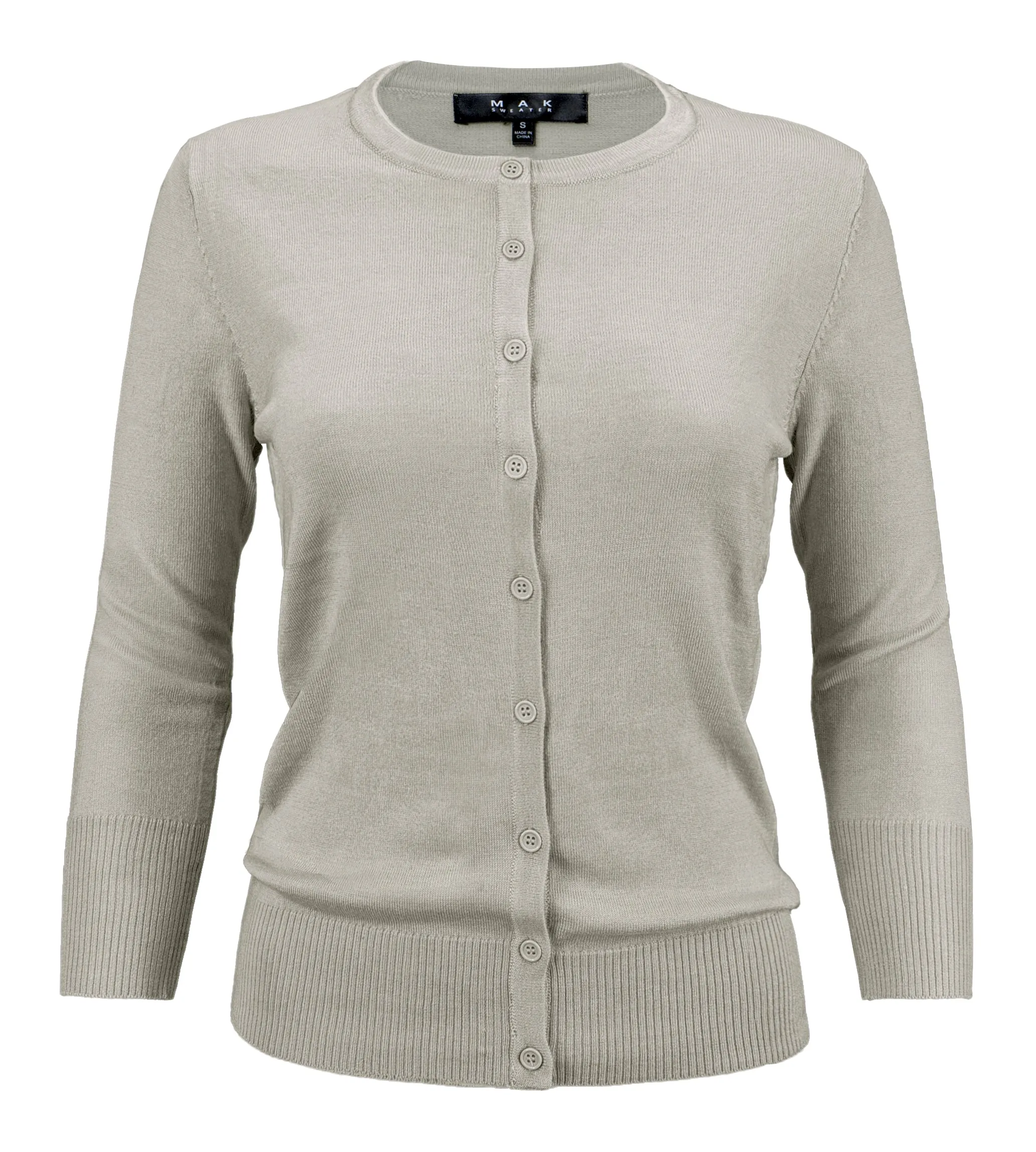 YEMAK Women's 3/4 Sleeve Crewneck Button Down Cardigan Sweater CO079 (S-L )Color Option (1 of 2)