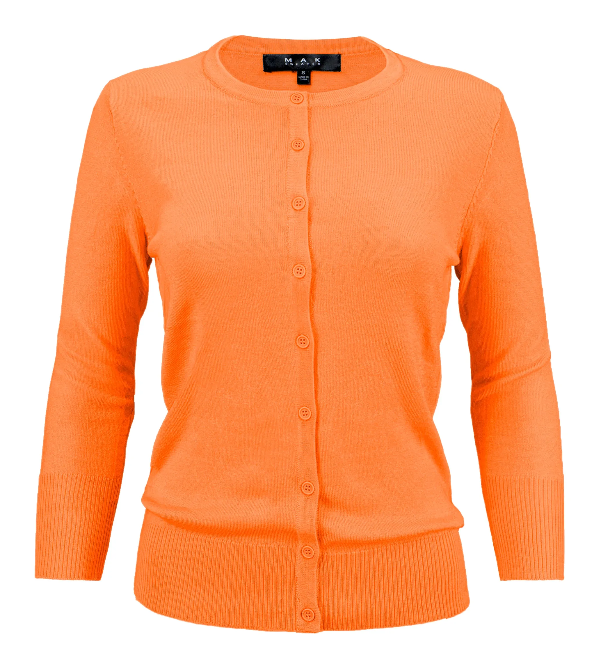 YEMAK Women's 3/4 Sleeve Crewneck Button Down Cardigan Sweater CO079 (S-L )Color Option (1 of 2)